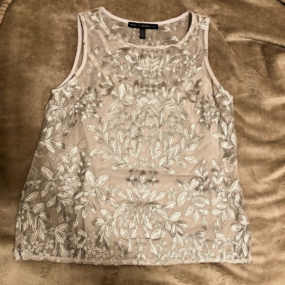 White House Black Market Sleeveless Lace Shirt
